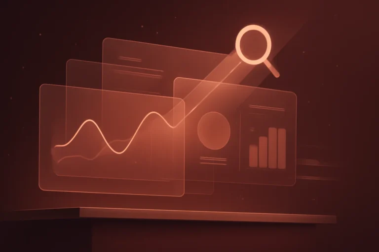 Abstracte illustratie van datapanelen en grafieken die zoekvertoningen en klikken visualiseren