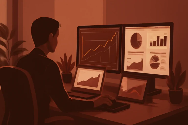 Professionele werkplek die strategische uitvoering van online marketing symboliseert